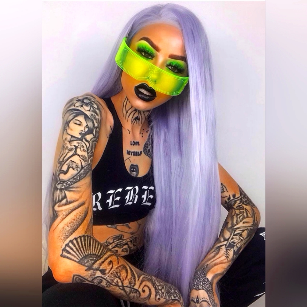 Pastel Lilac Straight Yaki Lace Front Synthetic Wig